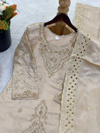Premium Choo Silk Embroidered Palazzo Set with Cutwork Dupatta