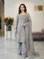 Premium Choo Silk Embroidered Palazzo Set with Cutwork Dupatta