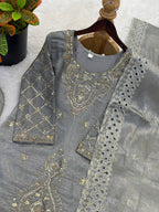 Premium Choo Silk Embroidered Palazzo Set with Cutwork Dupatta