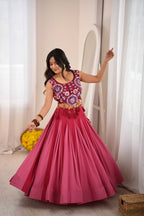 Aafreen Heavy Rayon Designer Lehenga Choli with Fancy Lagdi Patta Lace, 5 Meter Flair & Mirror Work Blouse