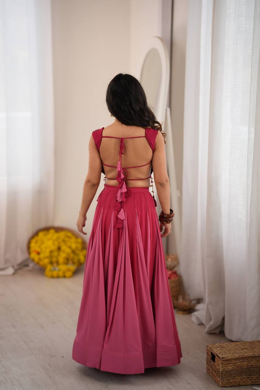 Aafreen Heavy Rayon Designer Lehenga Choli with Fancy Lagdi Patta Lace, 5 Meter Flair & Mirror Work Blouse