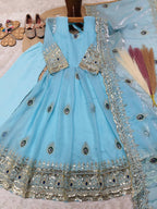 Aaradhya Fendy Silk Sequins Embroidered Mother Daughter Matching Gown Set with Pant & Dupatta