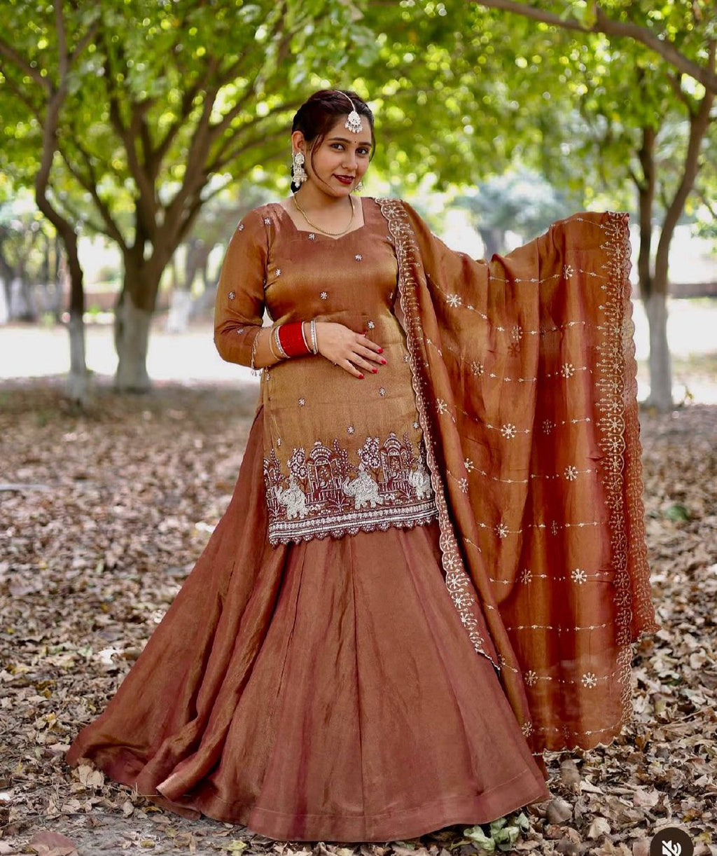 Premium Simmer Silk Lehenga with Zari and Multi Needle Embroidery