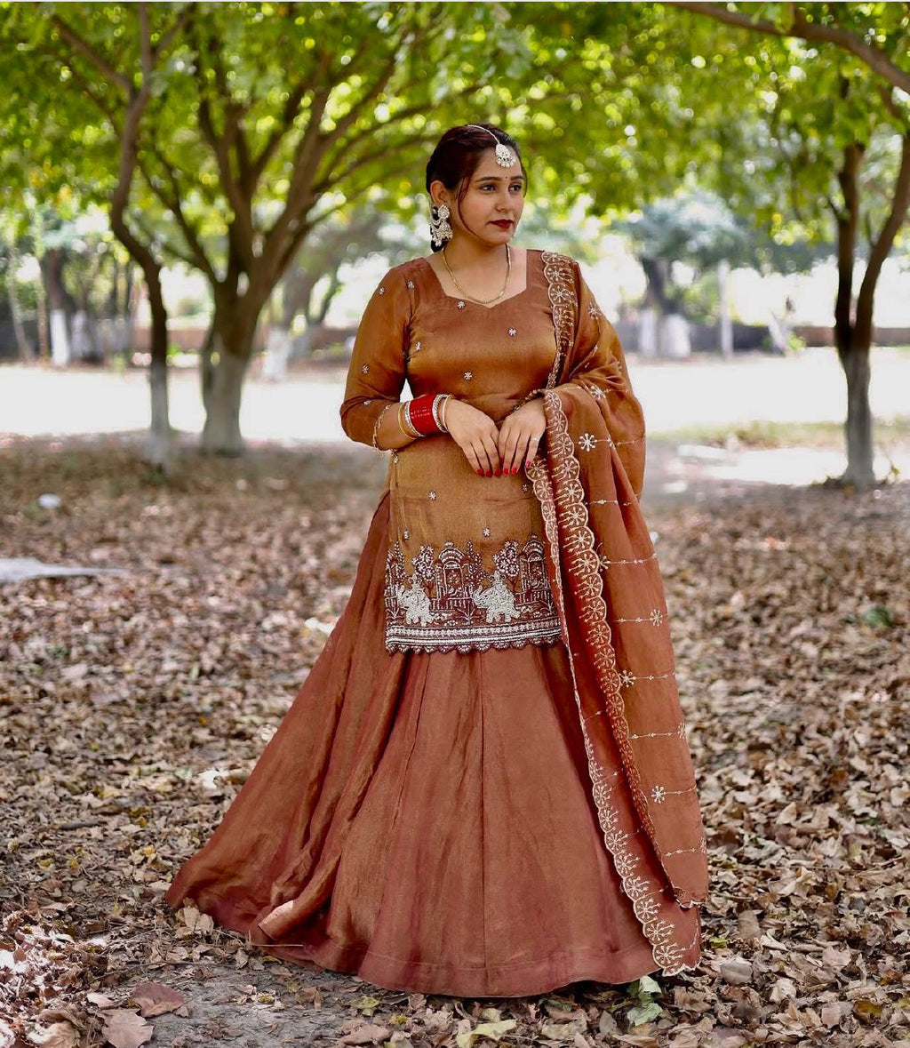 Premium Simmer Silk Lehenga with Zari and Multi Needle Embroidery