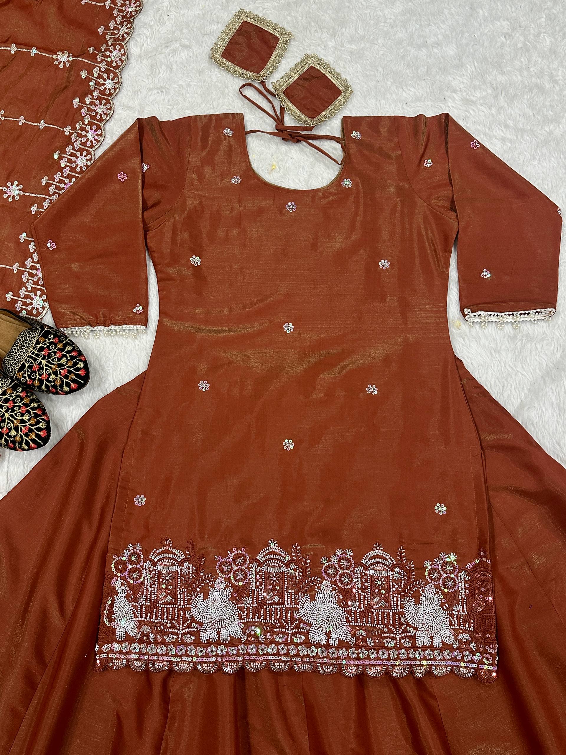 Premium Simmer Silk Lehenga with Zari and Multi Needle Embroidery