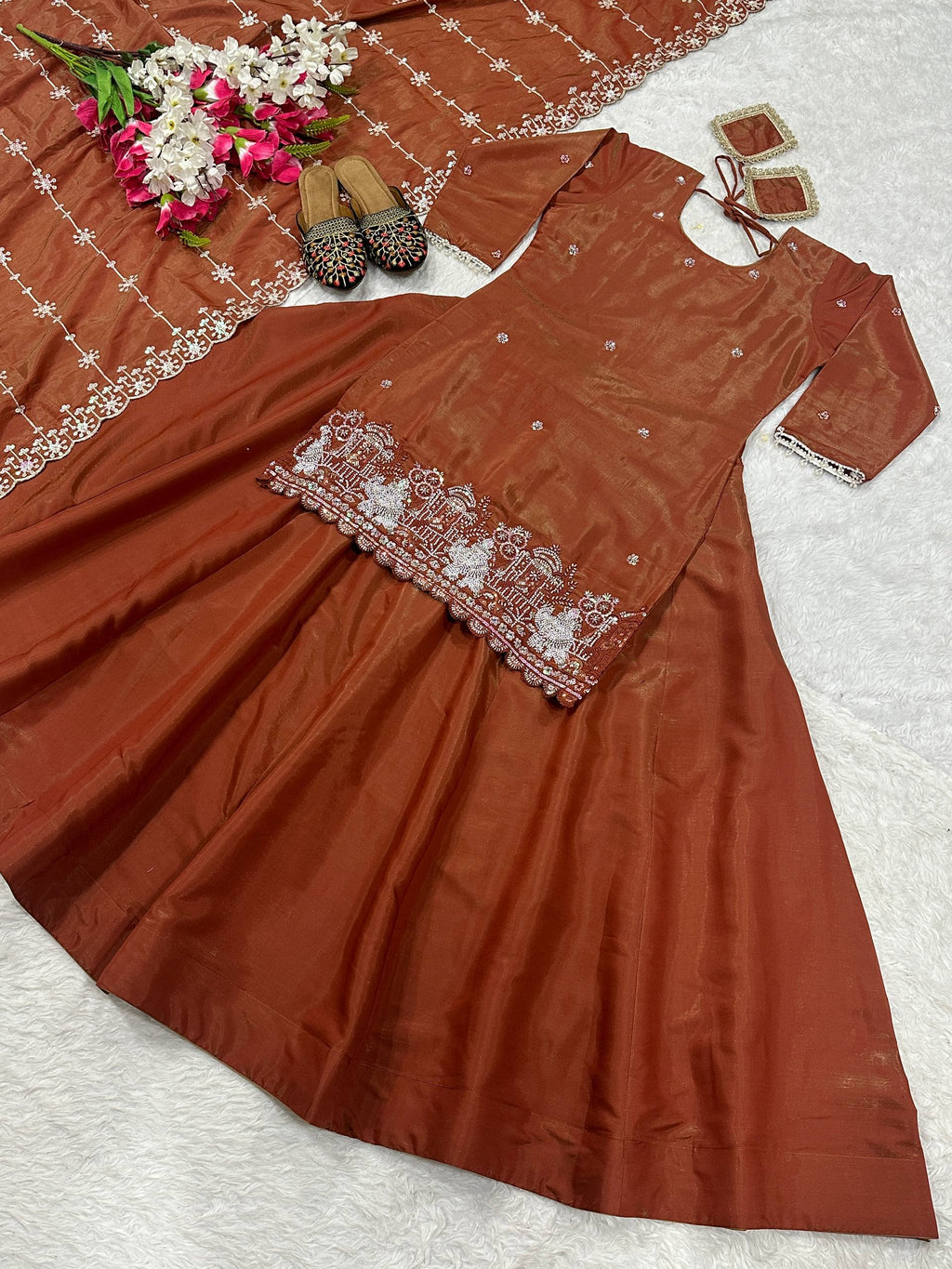 Premium Simmer Silk Lehenga with Zari and Multi Needle Embroidery