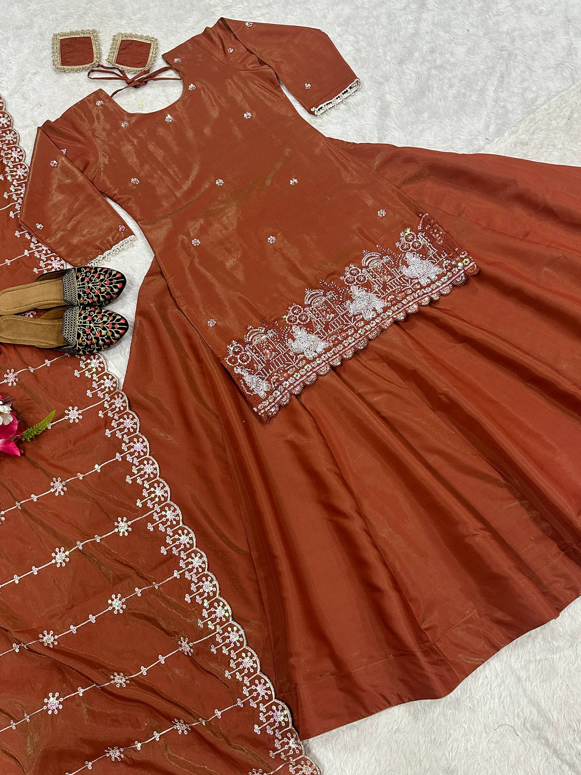 Premium Simmer Silk Lehenga with Zari and Multi Needle Embroidery
