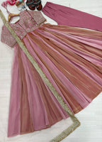 Vionna Luxury Moss Silk Anarkali Suit with Intricate Beadwork, Full Flared Gown, Net Dupatta & Pant