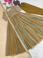 Vionna Luxury Moss Silk Anarkali Suit with Intricate Beadwork, Full Flared Gown, Net Dupatta & Pant