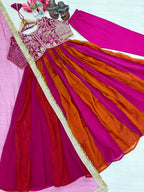 Vionna Luxury Moss Silk Anarkali Suit with Intricate Beadwork, Full Flared Gown, Net Dupatta & Pant