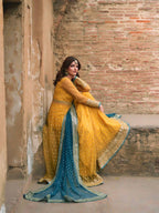 Aarna Soft Net Embroidered Gown with Lehenga & Gota Patti Dupatta Set