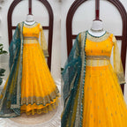 Aarna Soft Net Embroidered Gown with Lehenga & Gota Patti Dupatta Set