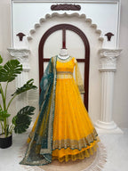 Aarna Soft Net Embroidered Gown with Lehenga & Gota Patti Dupatta Set