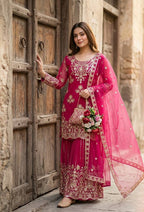 Zarisha Organza Twine Net Sequins Embroidered Sharara Suit with Dupatta