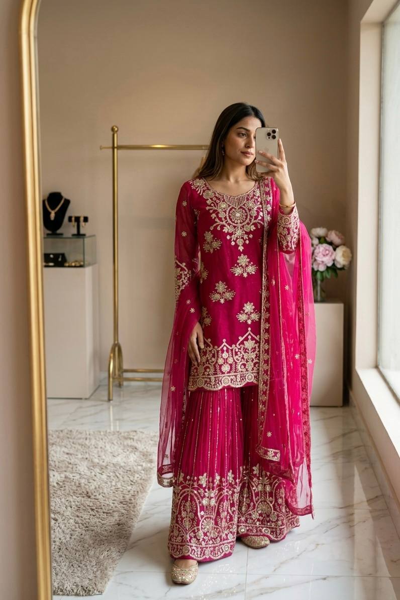 Zarisha Organza Twine Net Sequins Embroidered Sharara Suit with Dupatta