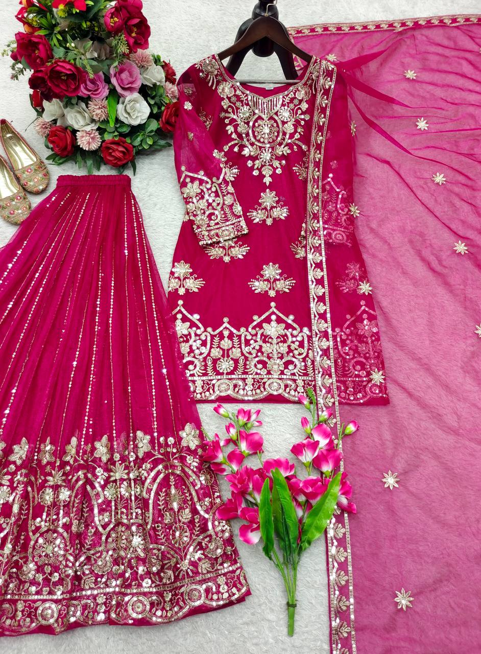 Zarisha Organza Twine Net Sequins Embroidered Sharara Suit with Dupatta