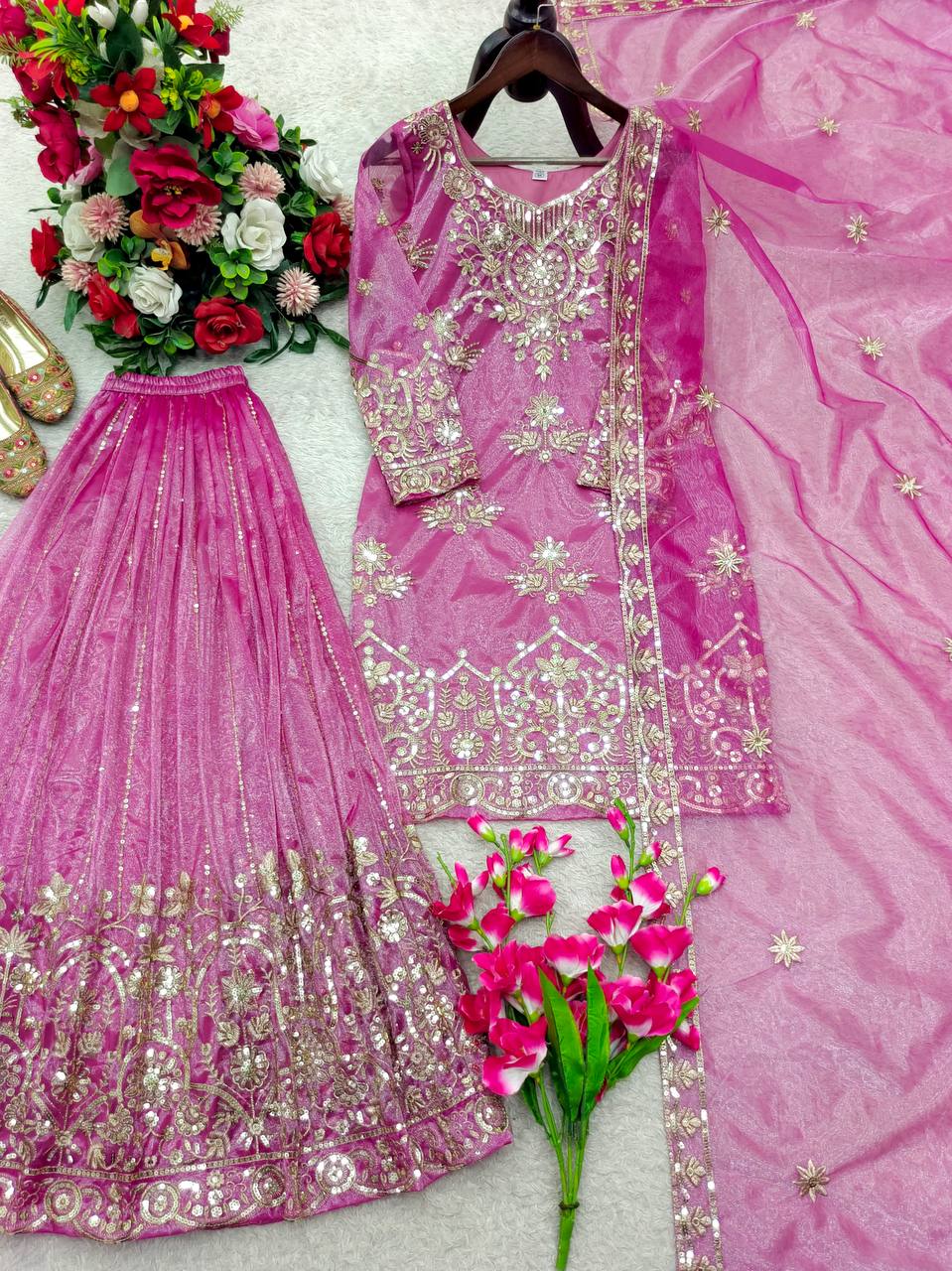 Zarisha Organza Twine Net Sequins Embroidered Sharara Suit with Dupatta