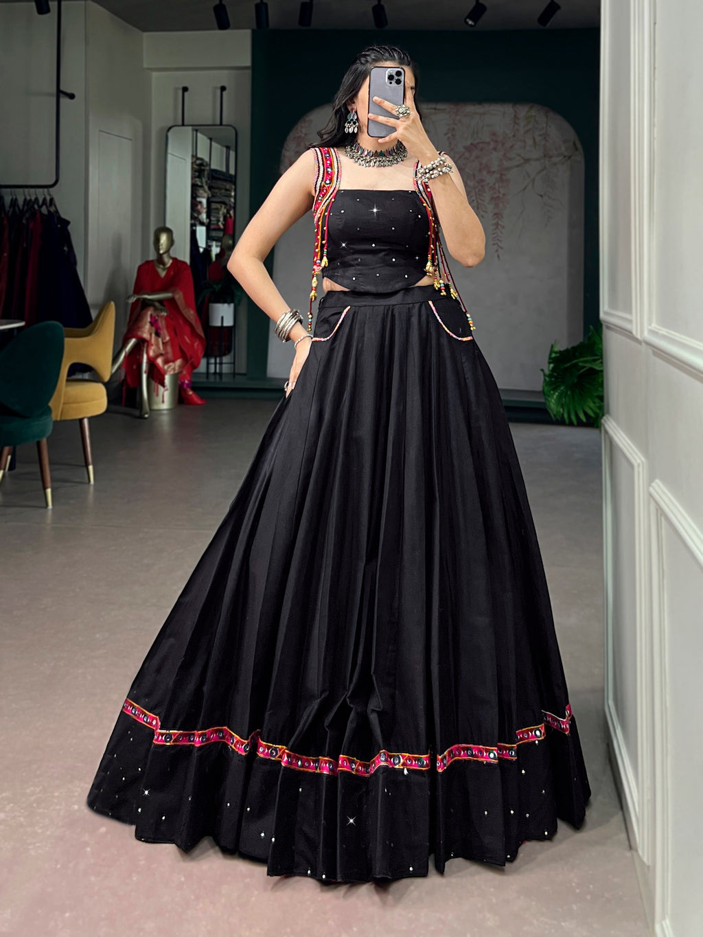Mehera Pure Cotton Mirror Work Navratri Lehenga Choli Set