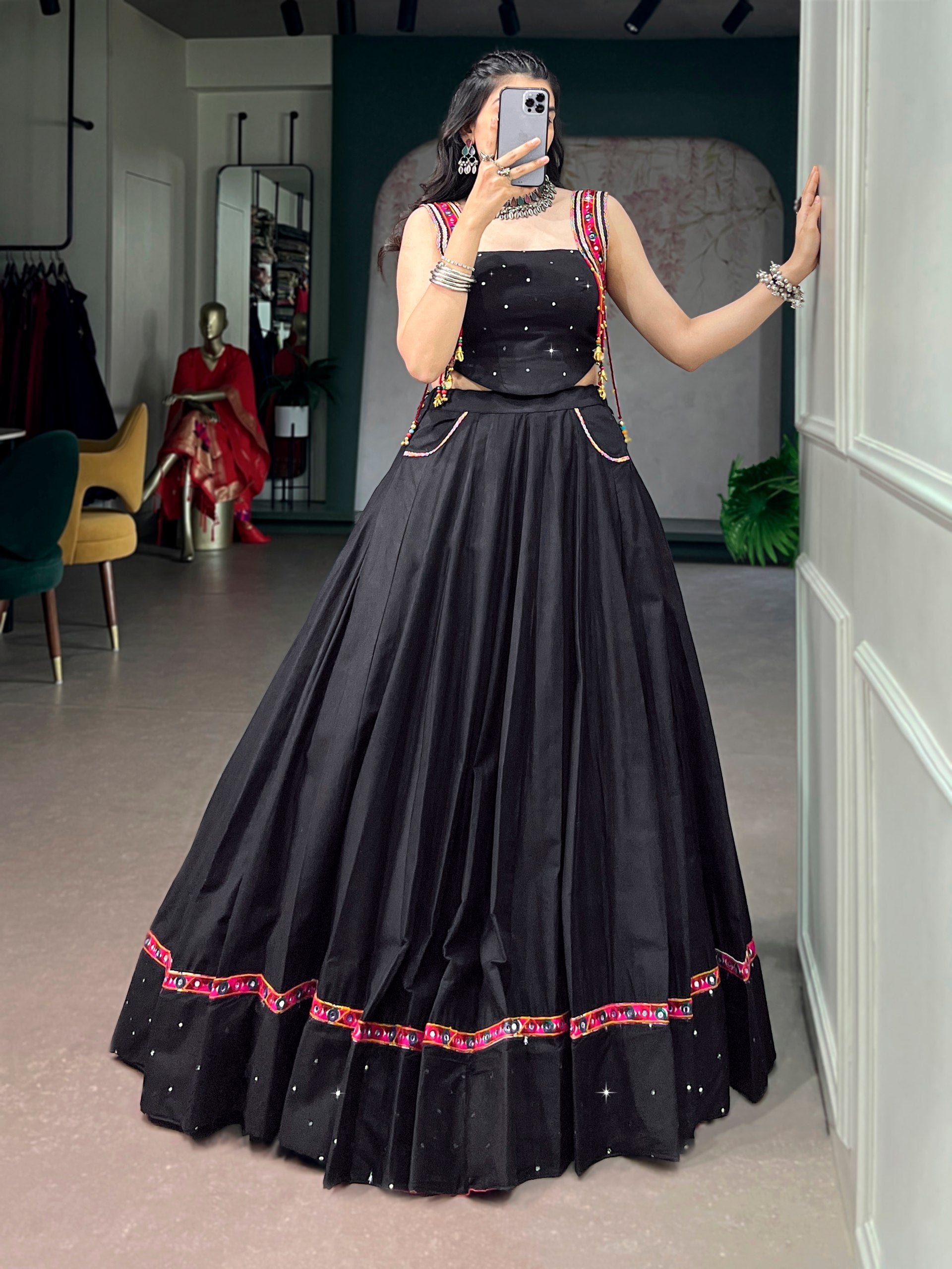 Mehera Pure Cotton Mirror Work Navratri Lehenga Choli Set