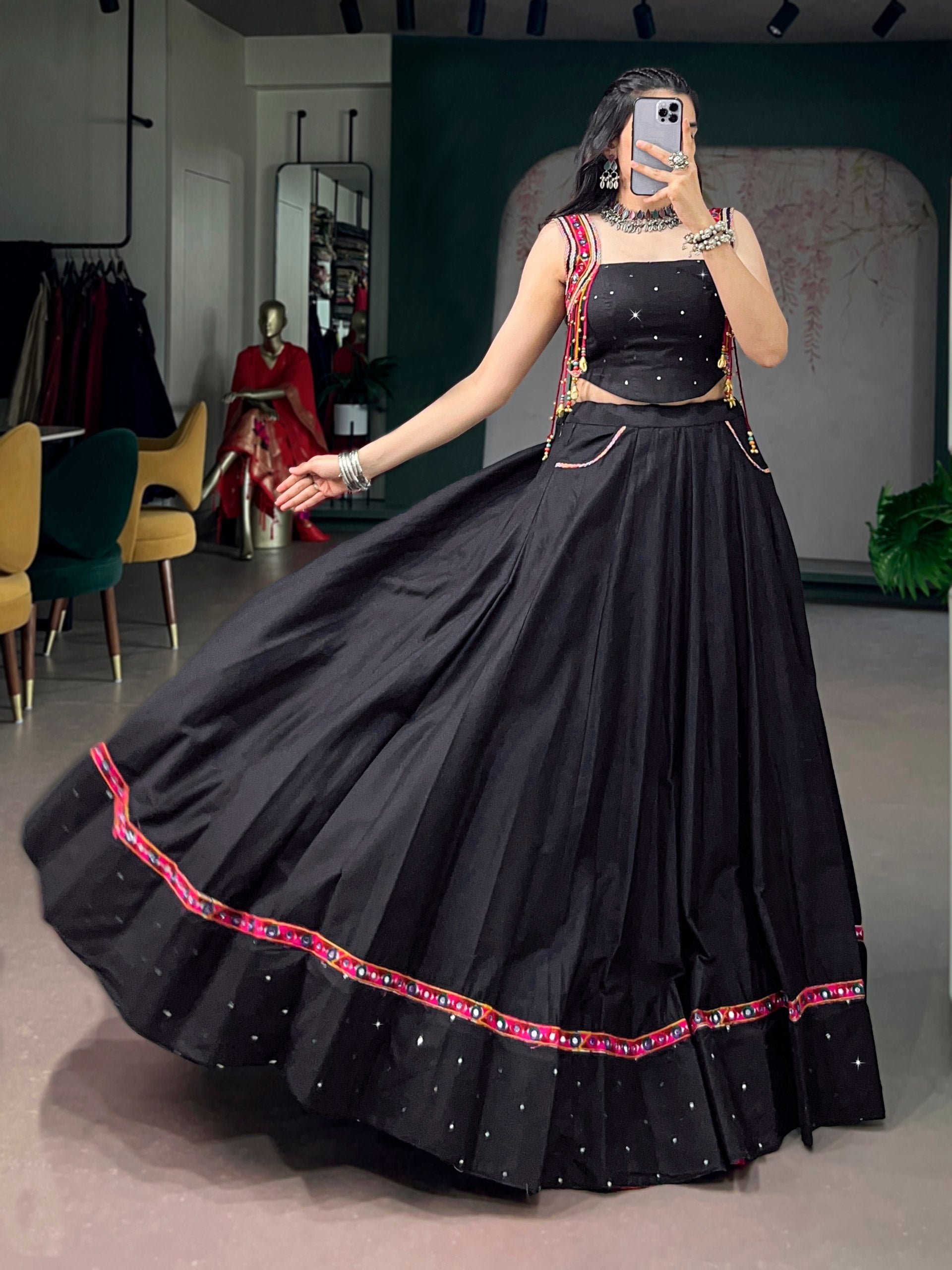 Mehera Pure Cotton Mirror Work Navratri Lehenga Choli Set