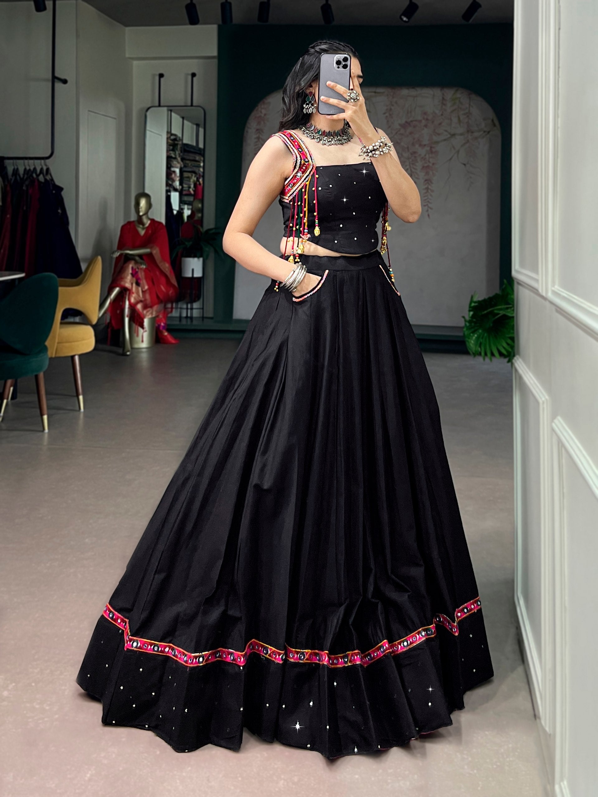 Mehera Pure Cotton Mirror Work Navratri Lehenga Choli Set