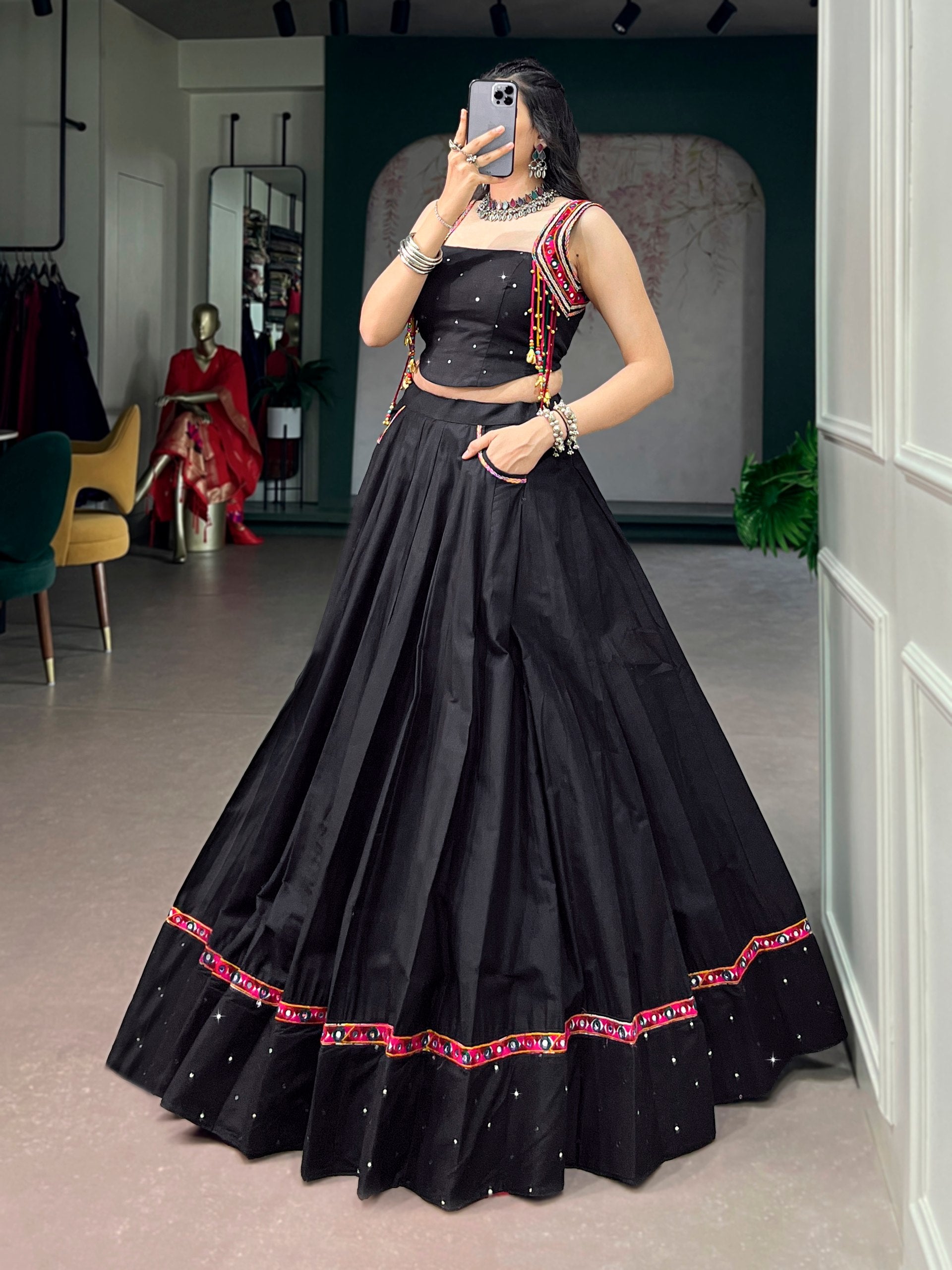 Mehera Pure Cotton Mirror Work Navratri Lehenga Choli Set