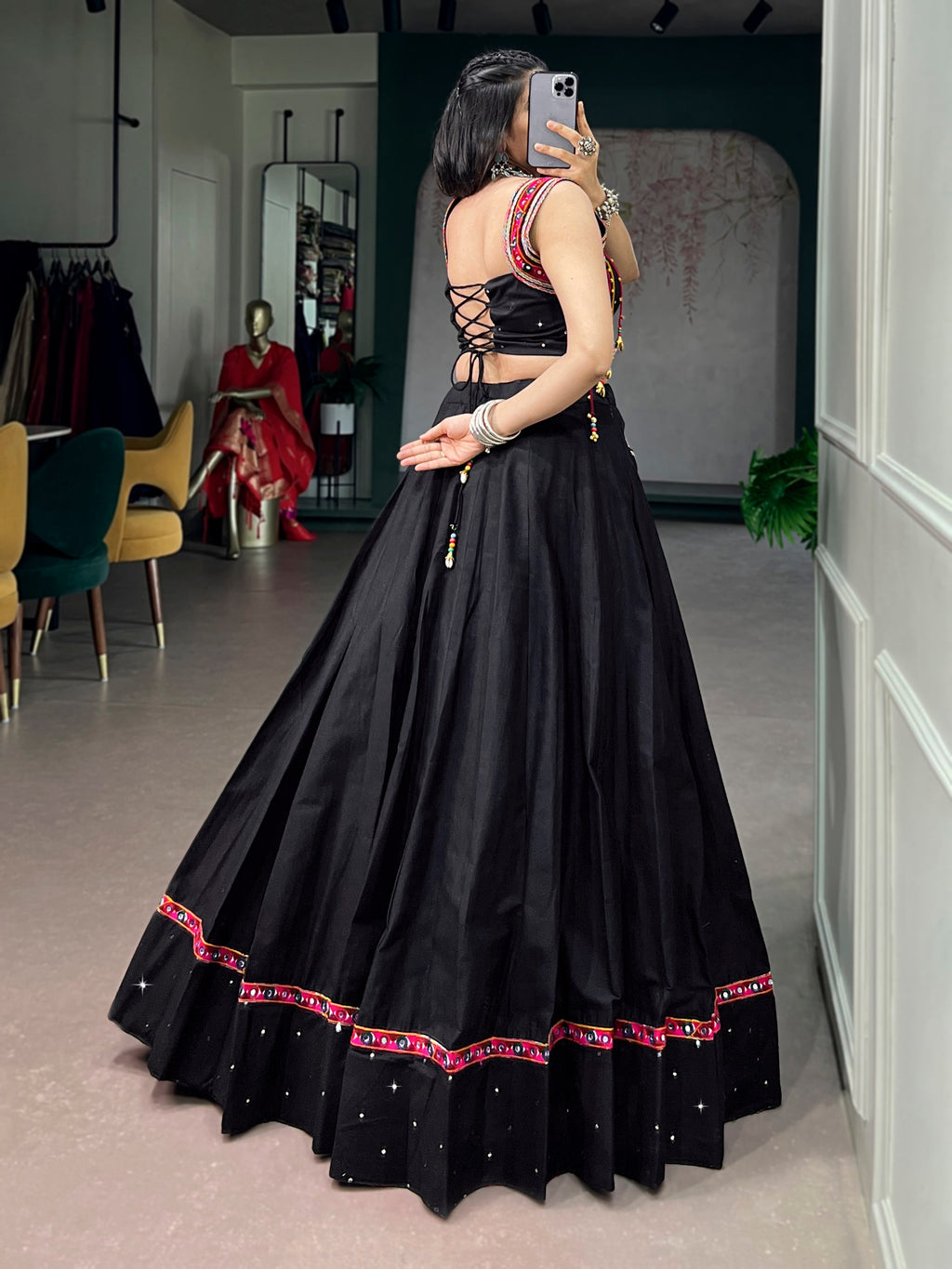 Mehera Pure Cotton Mirror Work Navratri Lehenga Choli Set