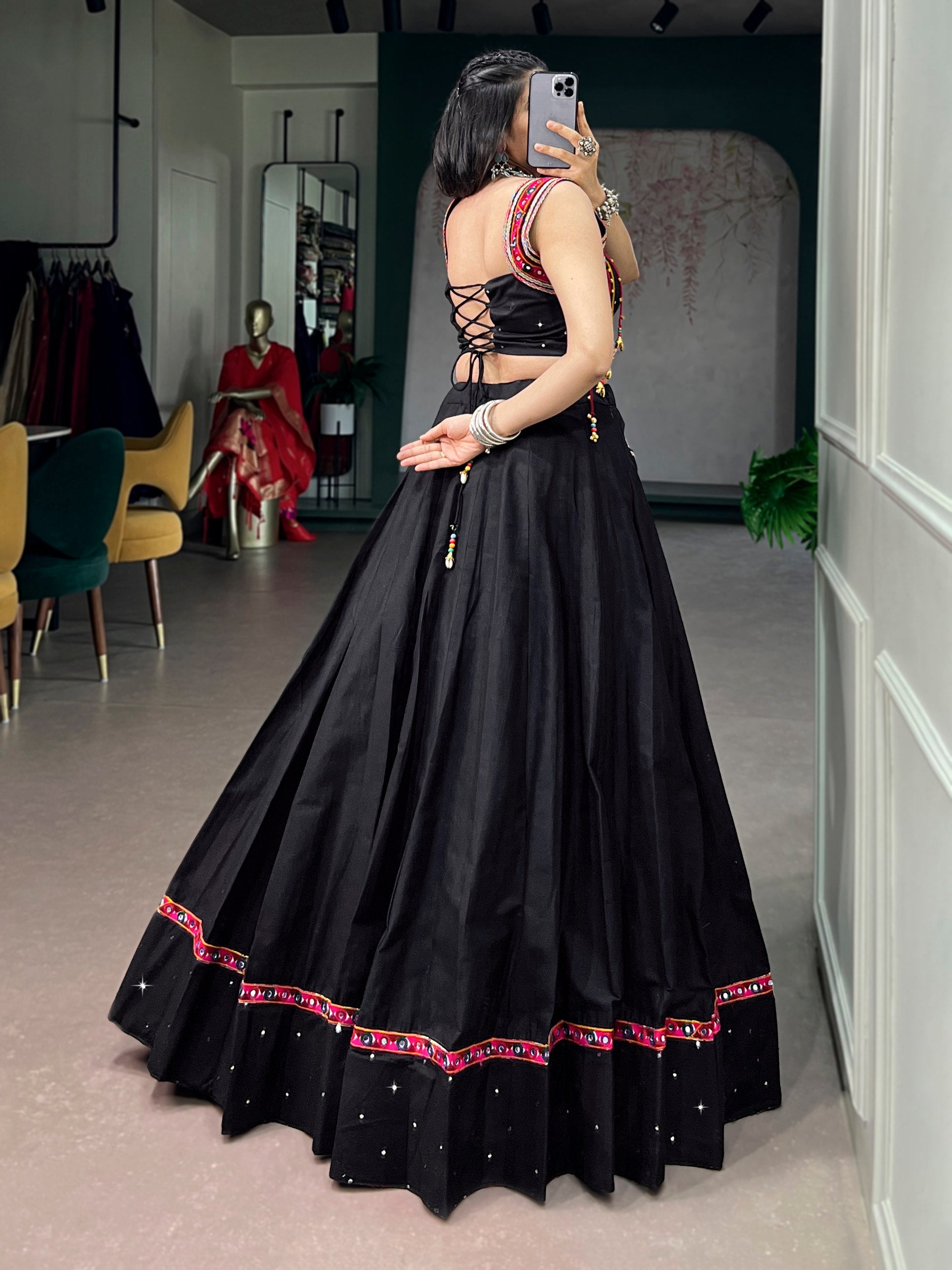 Mehera Pure Cotton Mirror Work Navratri Lehenga Choli Set