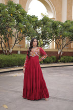 Meherbaan  Rayon Mukaish & Gamthi Embroidered Gown with Mirror Work, Gota Patti, Codi Lace