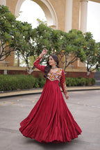 Meherbaan  Rayon Mukaish & Gamthi Embroidered Gown with Mirror Work, Gota Patti, Codi Lace
