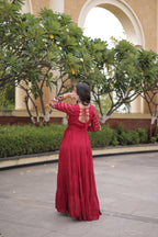 Meherbaan  Rayon Mukaish & Gamthi Embroidered Gown with Mirror Work, Gota Patti, Codi Lace