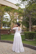 Meherbaan  Rayon Mukaish & Gamthi Embroidered Gown with Mirror Work, Gota Patti, Codi Lace