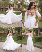 Meherbaan  Rayon Mukaish & Gamthi Embroidered Gown with Mirror Work, Gota Patti, Codi Lace