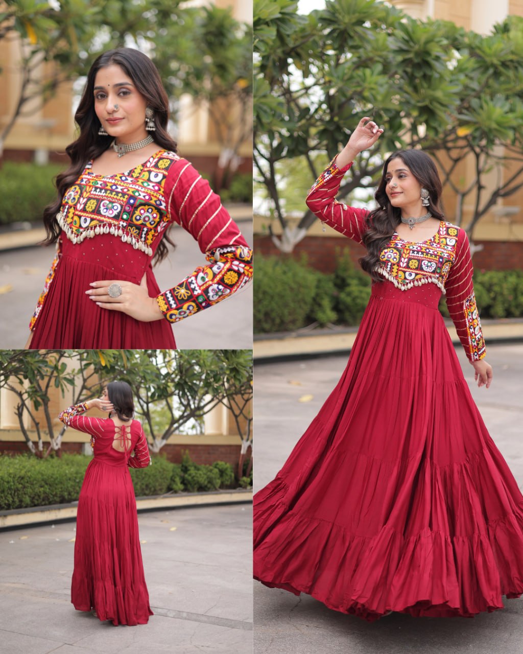 Meherbaan  Rayon Mukaish & Gamthi Embroidered Gown with Mirror Work, Gota Patti, Codi Lace