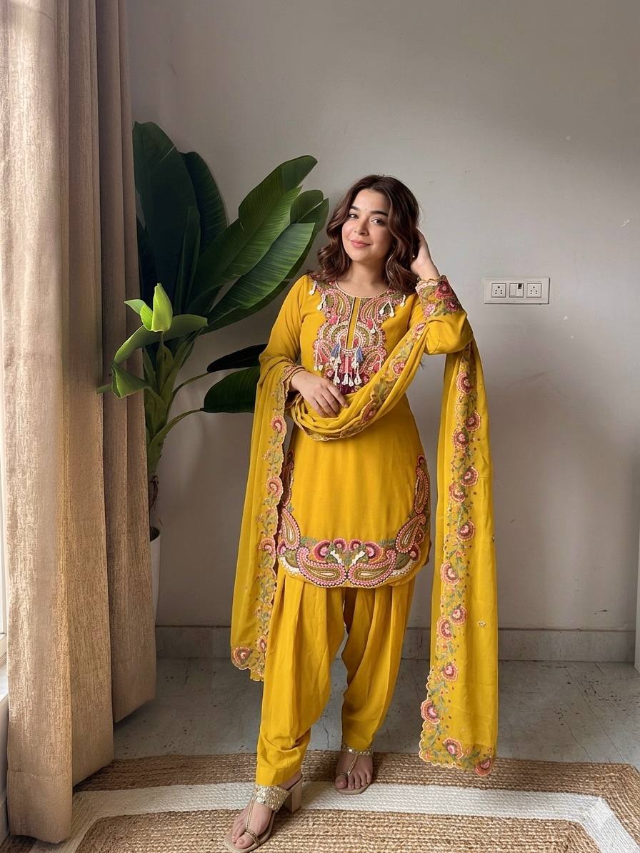 Designer Heavy Georgette Farshi Suit with Thread Embroidery Work