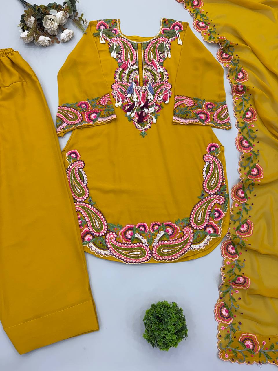 Designer Heavy Georgette Farshi Suit with Thread Embroidery Work