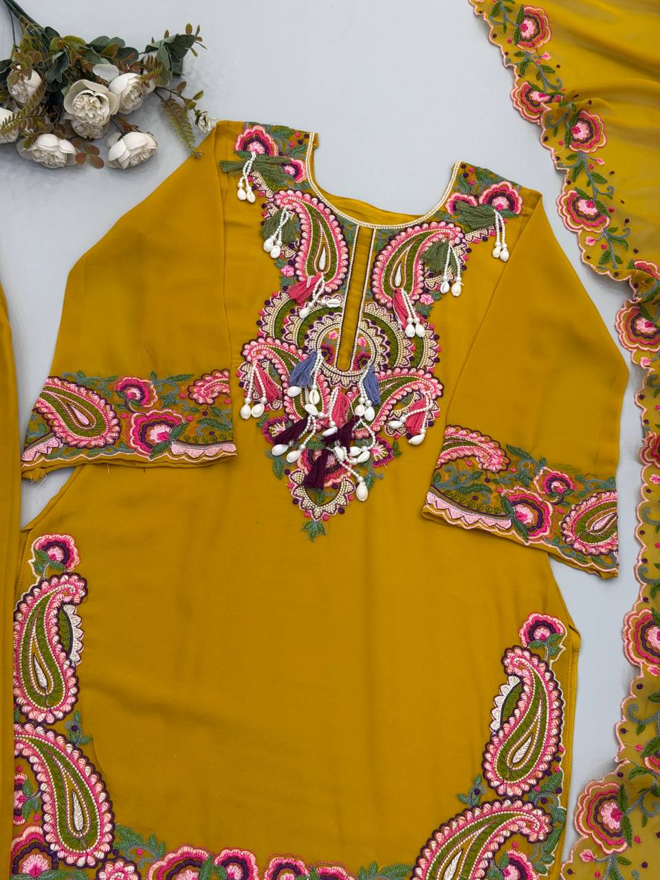 Designer Heavy Georgette Farshi Suit with Thread Embroidery Work