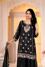 Aarzoo Chinon Designer Sharara Suit with Sequin Embroidery, Fully Stitched Sharara & Matching Embroidered Dupatta