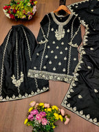 Aarzoo Chinon Designer Sharara Suit with Sequin Embroidery, Fully Stitched Sharara & Matching Embroidered Dupatta