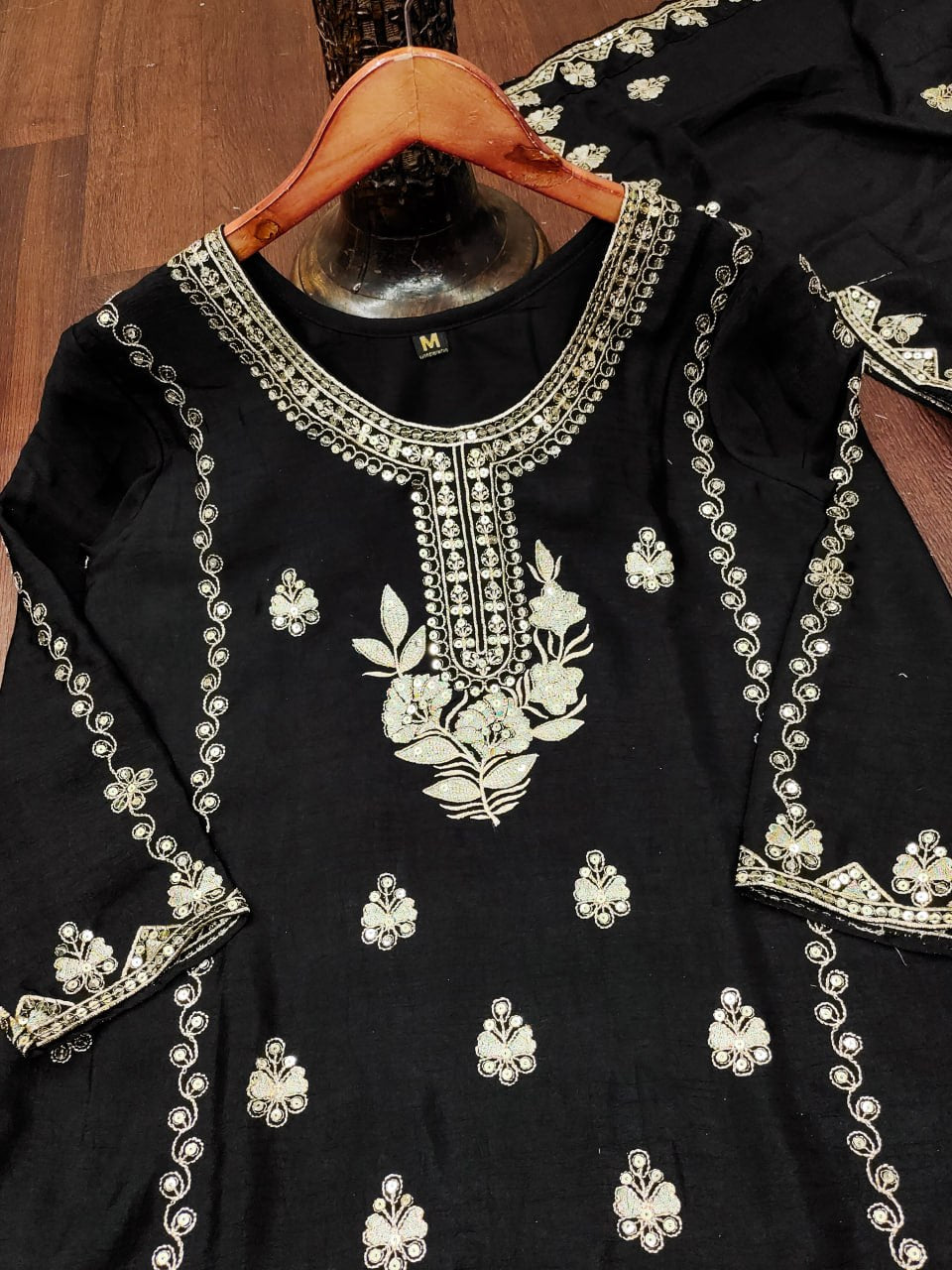 Aarzoo Chinon Designer Sharara Suit with Sequin Embroidery, Fully Stitched Sharara & Matching Embroidered Dupatta