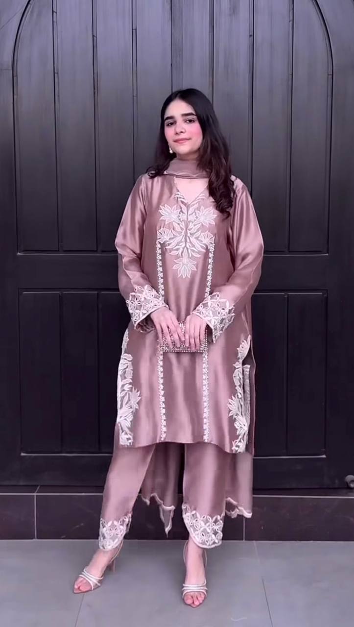 Zehra Heavy Natural Crepe Silk Farshi Salwar Suit with Coding Sequin Embroidery, Moti Hand Work & Organza Dupatta