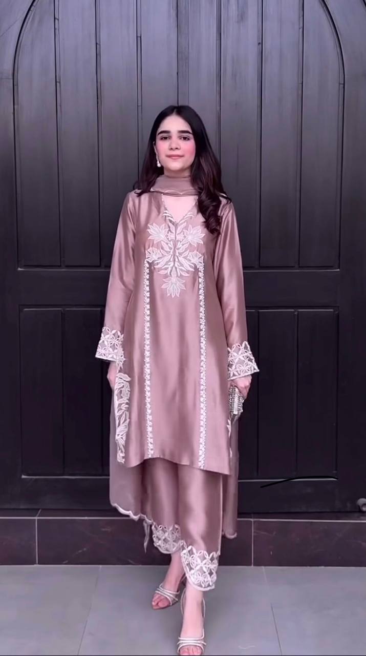 Zehra Heavy Natural Crepe Silk Farshi Salwar Suit with Coding Sequin Embroidery, Moti Hand Work & Organza Dupatta