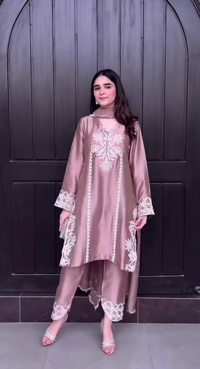 Zehra Heavy Natural Crepe Silk Farshi Salwar Suit with Coding Sequin Embroidery, Moti Hand Work & Organza Dupatta