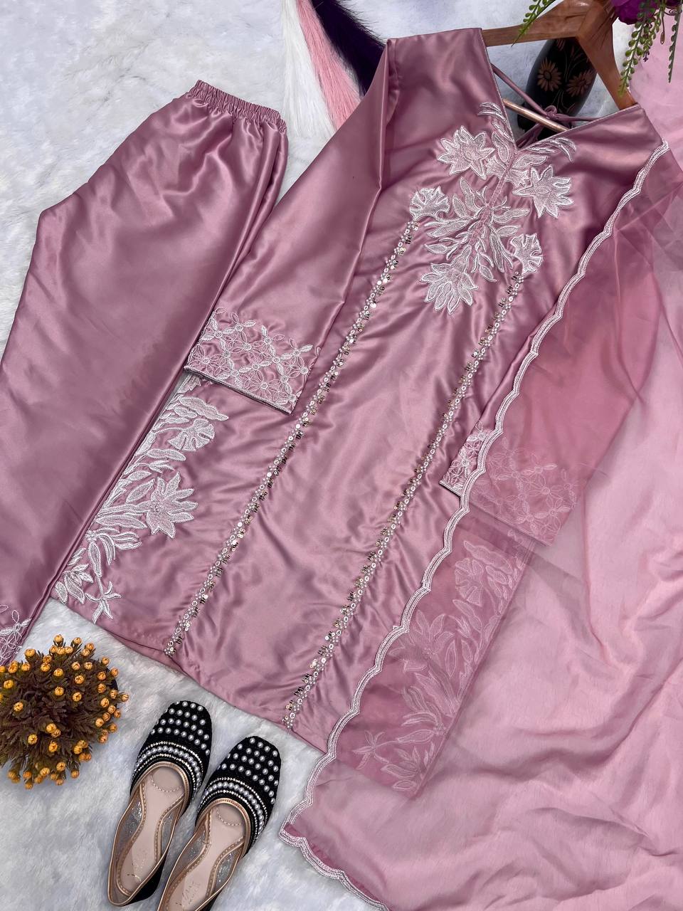 Zehra Heavy Natural Crepe Silk Farshi Salwar Suit with Coding Sequin Embroidery, Moti Hand Work & Organza Dupatta