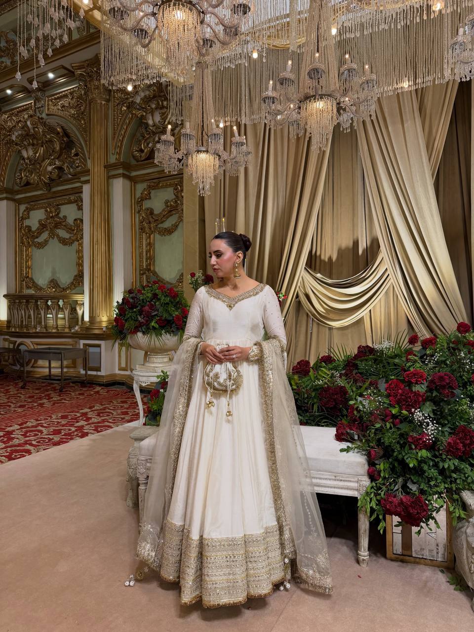 Mahira Vichitra Anarkali Suit with Thread & Sequin Work, Micro Cotton Pant & Organza Dupatta