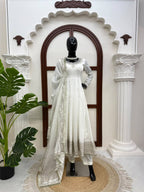 Mahira Vichitra Anarkali Suit with Thread & Sequin Work, Micro Cotton Pant & Organza Dupatta
