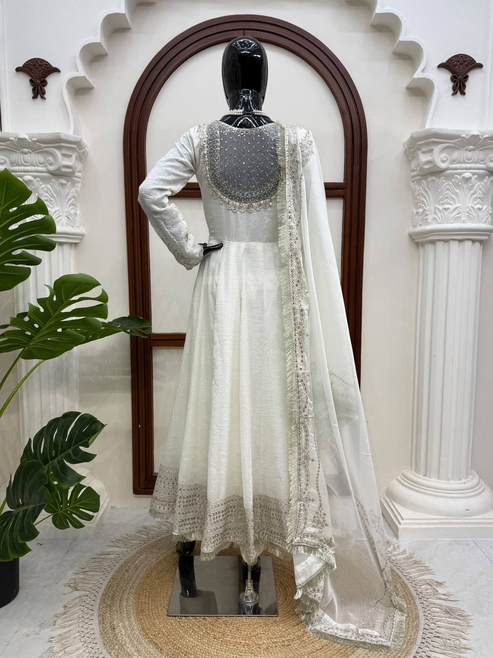 Mahira Vichitra Anarkali Suit with Thread & Sequin Work, Micro Cotton Pant & Organza Dupatta