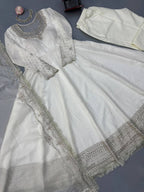 Mahira Vichitra Anarkali Suit with Thread & Sequin Work, Micro Cotton Pant & Organza Dupatta