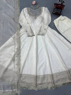 Mahira Vichitra Anarkali Suit with Thread & Sequin Work, Micro Cotton Pant & Organza Dupatta