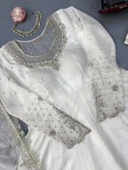 Mahira Vichitra Anarkali Suit with Thread & Sequin Work, Micro Cotton Pant & Organza Dupatta